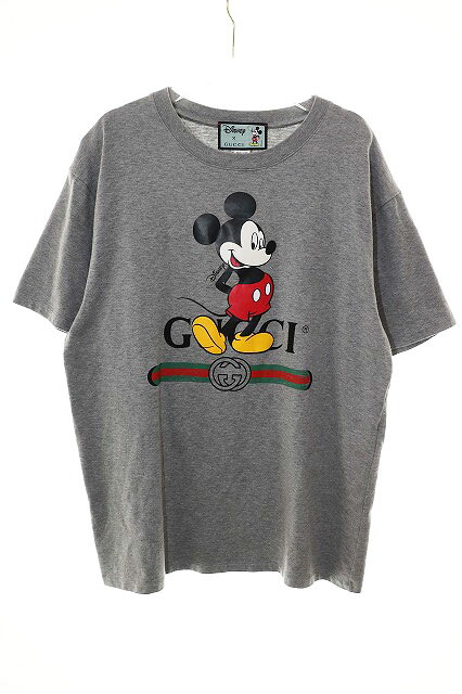 【中古】グッチ GUCCI × DISNEY ディズニー コラボ ミッキー ロゴ プリント Tシャツ Sサイズ 565806 XJB67 オーバーサイズ 半袖 グレー 【ブランド古着ベクトル】☆AA★251022 メンズ 【ベクトル 古着】 251022