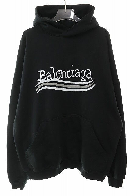 【中古】バレンシアガ BALENCIAGA 23AW ダメージ加工 ロゴプリント スウェット プルオーバー フーディ パーカー サイズ1 ブラック 739024 TNVE9 【ブランド古着ベクトル】☆AA★251106 メンズ 【ベクトル 古着】 251106｜ベクトル プリマベーラ店