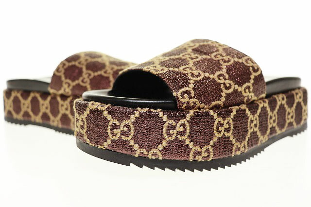 【中古】グッチ GUCCI 20SS GG柄 プラットホーム 横すべりサンダル ラメ 大いさ38 赤銅色 【ブランド名古着ベクター】☆AA★●▲■260124 レディース 【ベクター 古着】 260129