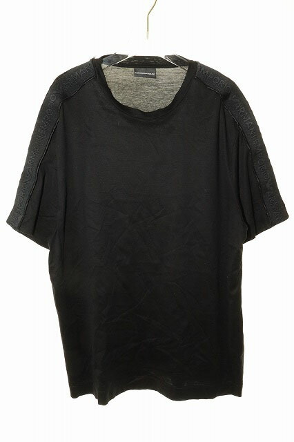 【中古】エンポリオアルマーニ EMPORIO ARMANI クルーネック Tシャツ XL 3D1TD3 1JUVZ 袖ロゴ 半袖 ブラック 【ブランド古着ベクトル】260326 メンズ 【ベクトル 古着】 260326