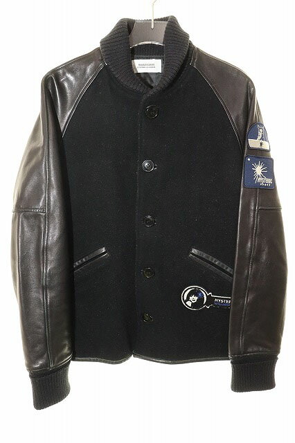 【中古】ヒステリックグラマー HYSTERIC GLAMOUR × MIHARA YASUHIRO ダブルアームレザー スタジャン M ミハラヤスヒロ レザー切替 ブラック 【ブランド古着ベクトル】☆AA★251220 メンズ 【ベクトル 古着】 251220