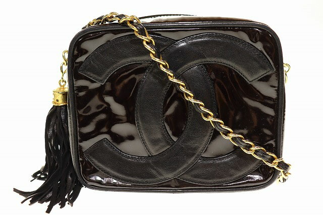 【中古】シャネル CHANEL 80s ポシェット タッセル チェーンショルダー CC ココマーク エナメル レザー ブラック 【ブランド古着ベクトル】☆AA★▲■260304 レディース 【ベクトル 古着】 260304