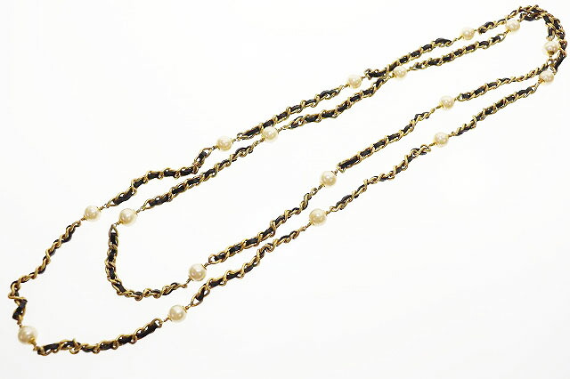 【中古】シャネル CHANEL ビンテージ パール レザーチェーン ロングネックレス ブラック 【ブランド古着ベクトル】☆AA★▲■260308 レディース 【ベクトル 古着】 260308|ベクトル プリマベーラ店
