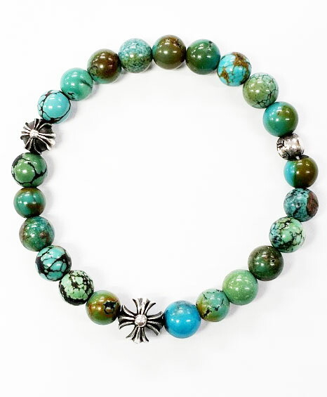 【中古】クロムハーツ CHROME HEARTS 8粍 BEAD 腕輪 青緑色 ビーズ しろがね色 【ブランド名古着ベクター】☆AA★ ▲ 260305 メンズ レディース 【ベクター 古着】 260305
