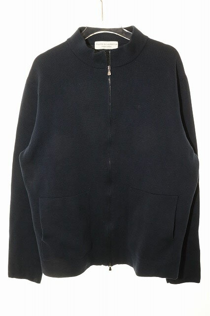 【中古】フィリッポ デ ローレンティス FILIPPO DE LAURENTIIS ZIP JKT NAVY 52 スタンドカラー ZIP UP ニットブルゾン ライダース型 ネイビー 【ブランド古着ベクトル】●260216 メンズ 【ベクトル 古着】 260216