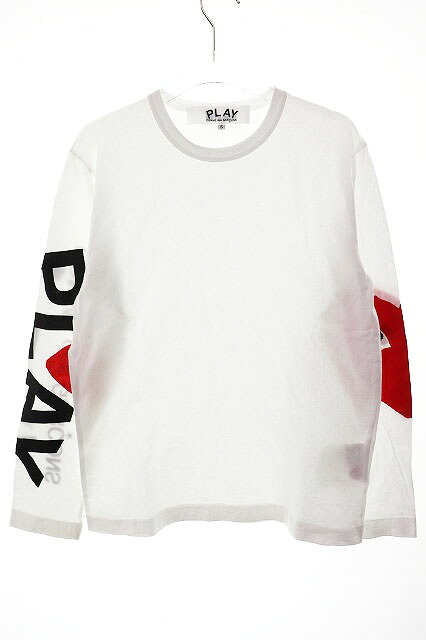 【中古】プレイコムデギャルソン PLAY COMME des GARCONS HEART LONG-SLEEVE T-SHIRT WHITE S AX-T258 ハート ロンT 袖ロゴ プリント ホワイト 【ブランド古着ベクトル】●260216 レディース 【ベクトル 古着】 260216