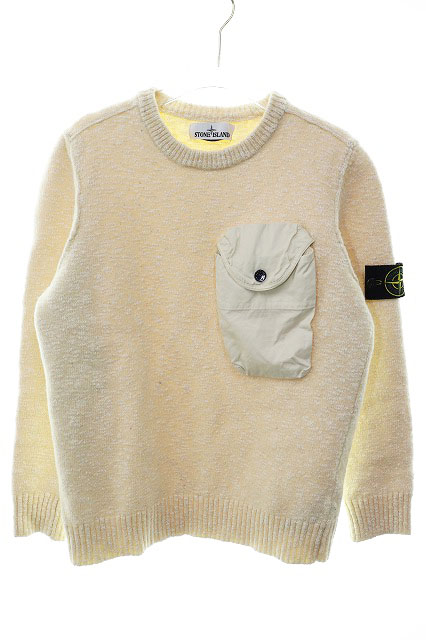 【中古】ストーンアイランド STONE ISLAND 21AW COMPASS PATCH JUMPER L 7515532D3 ナイロン 積貨委託貨物 衣嚢 労働者の一団のど頚 毛糸 編み物 象牙色 【ブランド名古着ベクター】☆AA★260226 メンズ 【ベクター 古着】 260226