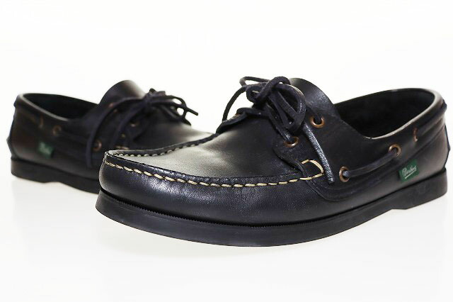 【中古】パラブーツ Paraboot バース デッキシューズ モカシン 7 1/2 レザー ブラック 【ブランド古着ベクトル】●▲■260224 メンズ 【ベクトル 古着】 260224