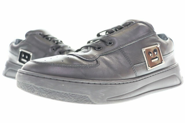 【中古】アクネ ストゥディオズ Acne Studios PEREY LACE UP PI SNEAKERS BLACK SIZE41 BD0108-AX0 レースアップ レザー スニーカー ブラック スマイル プレート 【ブランド古着ベクトル】 ●▲260307 メンズ 【ベクトル 古着】 260307