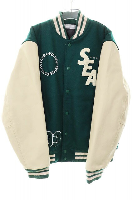 【中古】ウィンダンシー WIND AND SEA BEYOUTH VARSITY JACKET GREEN L WDS-BYT-RS-02 3周年祝する バーシティジャケット スタジャン 緑であること 緑 【ブランド名古着ベクター】☆AA★■260318 メンズ 【ベクター 古着】 260318