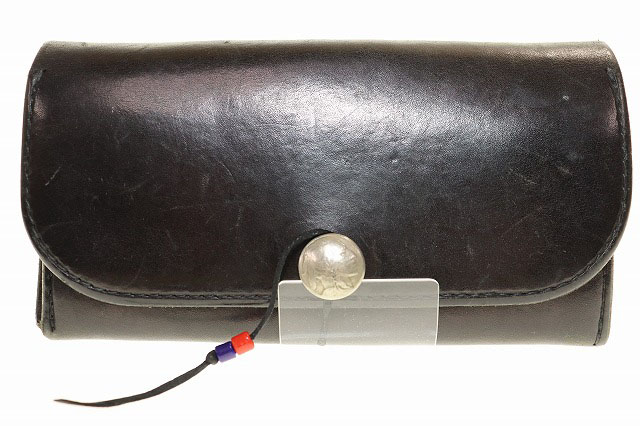 【中古】ゴローズ goro's SADOLE LEATHER LONG WALLET サドルレザー コンチョ ロングウォレット 長財布 革 ブラック 【ブランド古着ベクトル】●▲260406 メンズ 【ベクトル 古着】 260406