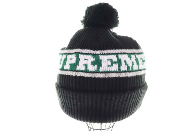 【中古】シュプリーム SUPREME 24AW BIG STRIPE LOGO BEANIE ビッグ 縞模様 ロゴタイプ ビーニー 編み物帽 黒いこと 緑であること 黒 緑 【ブランド名古着ベクター】 ▲260530 メンズ 【ベクター 古着】 260530