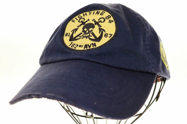 【中古】ポロ バイ ラルフローレン Polo by Ralph Lauren ワッペン キャップ エイジング加工 帽子 ネイビー 【ブランド古着ベクトル】▲260329 メンズ 【ベクトル 古着】 260329