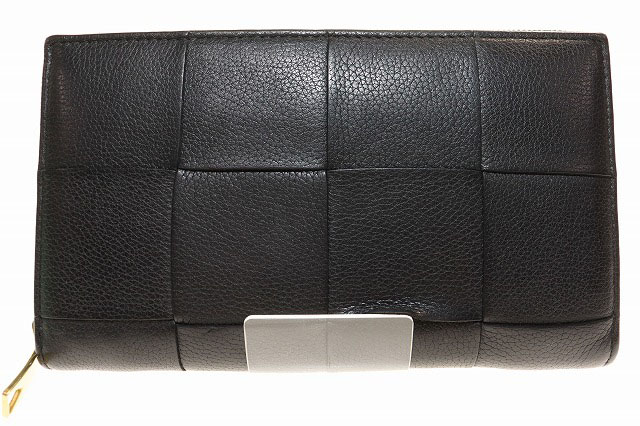 【中古】ボッテガヴェネタ BOTTEGA VENETA テープ ラウンドジッパー ウォレット ラウンドジップ なめし革 長札入れ 黒いこと 【ブランド名古着ベクター】☆AA★▲■260412 メンズ 【ベクター 古着】 260412 財布・ケース-メンズ財布