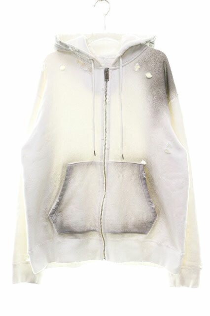 【中古】ファインダーズキーパーズ FINDERS KEEPERS GRUNGE HOODIE WHITE XLサイズ ダメージ加工 ジップ パーカー 白 【ブランド古着ベクトル】●260405