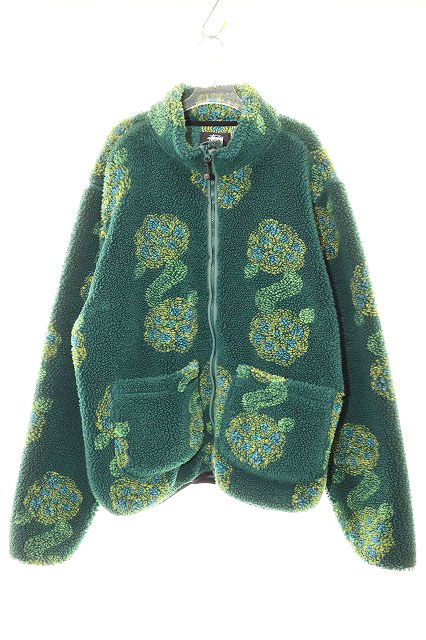 【中古】21SS FLOR SHERPA MOCK NECK GREEN XLサイズ シェルパ フリース ジャケット 花柄 グリーン 緑 【ブランド古着ベクトル】260407