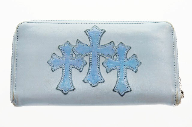 【中古】クロムハーツ CHROME HEARTS REC F ZIP 3セメタリー 差し交わす継ぎ切れ なめし革 ウォレット ラウンドジップ 青色 長札入れ 【ブランド名古着ベクター】☆AA★ ▲ 260517 メンズ 【ベクター 古着】 260517