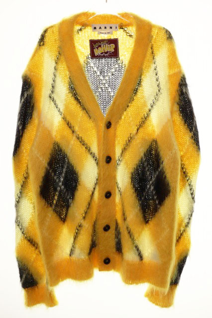 【中古】マルニ MARNI 22SS ICONIC MOHAIR ARGYLE SWEATER YELLOW サイズ 48 アーガイル モヘア セーター カーディガン イエロー 【ブランド古着ベクトル】☆AA★●260507 メンズ 【ベクトル 古着】 260507｜ベクトル プリマベーラ店