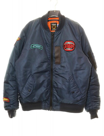 【中古】ショット SCHOTT × STUSSY STUSSYGEAR MA-1 XL 3132075 ステューシー フライトジャケット ワッペン ネイビー 【ブランド古着ベクトル】260427 メンズ 【ベクトル 古着】 260507|ベクトル プリマベーラ店