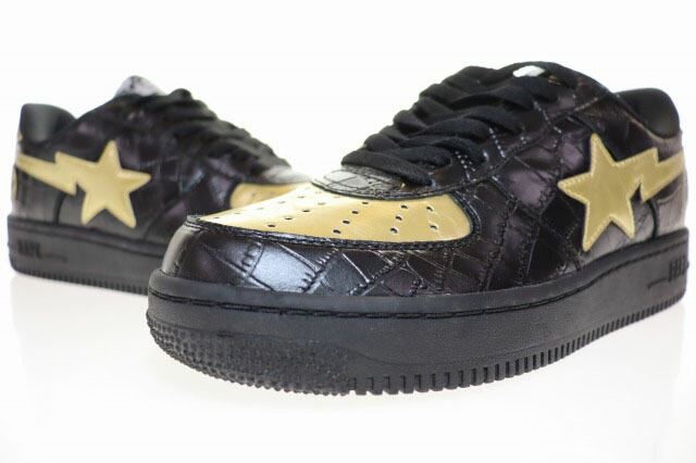 【中古】アベイシングエイプ A BATHING APE BAPESTA 24KARATS BLACK 28.5糎 ベイプスタ 24カラッツ 二人三脚 なめし革 スニーカー 黒いこと 【ブランド名古着ベクター】▲■260502 メンズ 【ベクター 古着】 260502