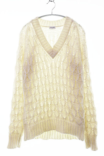 【中古】サンローラン 光の都市 SAINT LAURENT PARIS 20AW MOHAIR ALPACA V NECK KNIT SWEATER WHITE XS大きさ モヘヤ アルパカ Vのど首 編み物 スウェーター 白いこと 白 【ブランド名古着ベクター】●260507 メンズ 【ベクター 古着】 260507