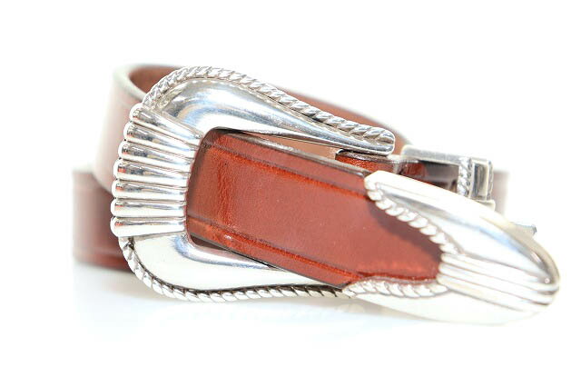【中古】TORY 3-PIECE SILVER BUCKLE BELTS 3190 大きさ32 なめし革 胴締め ハトメ しろがね色 バックル 赤銅色 赤銅色 【ブランド名古着ベクター】●▲260530 メンズ 【ベクター 古着】 260530