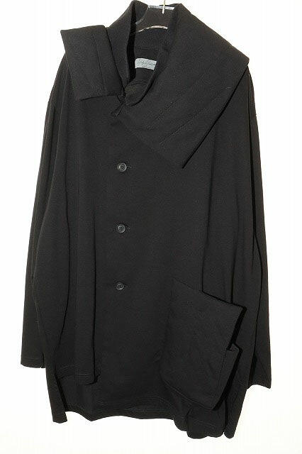 【中古】ヨウジヤマモト YOHJI YAMAMOTO 30/-HIGH D COTTON JERSEY DESIGNED COLLAR PADDED COAT 3 綿織物 ティーシャツ 目論む色合い パッド入り口・入口 厚地の外套 黒いこと 【ブランド名古着ベクター】■260609 メンズ 【ベクター 古着】 260609