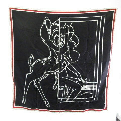 【中古】ジバンシィ GIVENCHY Abstact Bambi scarf バンビ えり巻き 大判 地絹 黒 黒いこと ☆AA★ レディース 【ベクター 古着】 260527