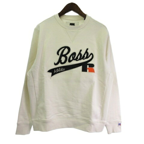 【中古】ヒューゴボス HUGO BOSS 美品 RUSSELL ATHLETIC ラッセルアスレティック スウェット トレーナー プルオーバー オフホワイト S メンズ 【ベクトル 古着】 260128