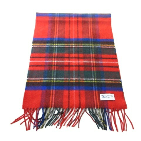 【中古】ジョンストンズオブエルガン Johnstons of Elgin 美品 マフラー チェック カシミヤ100 フリンジ 赤 レディース 【ベクトル 古着】 260206｜ブランド古着ベクトルプレミアム店