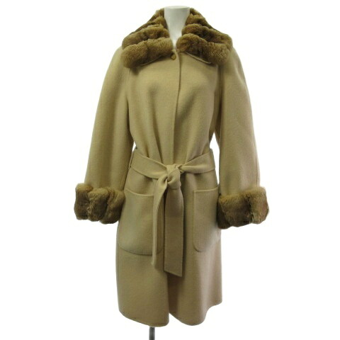 【中古】フォクシー FOXEY boutique カシミヤコート チンチラファー 2WAY ロングコート ベージュ F レディース 【ベクトル 古着】 260314｜ブランド古着ベクトルプレミアム店