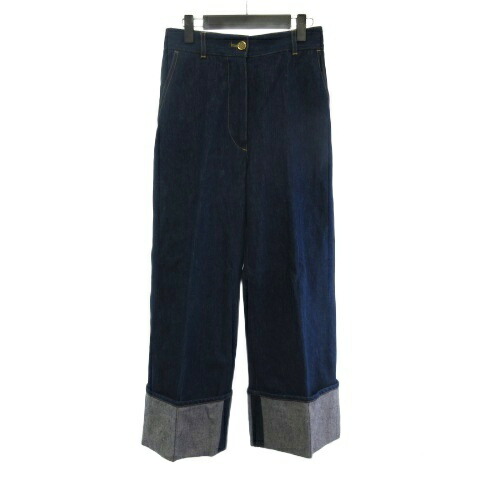 【中古】パトゥ PATOU ES-TR003-08-7 ワイドパンツ デニムパンツ ジーンズ ロールアップ インディゴ ブルー 36 レディース 【ベクトル 古着】 260403