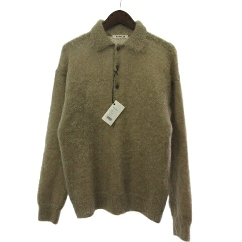 【中古】未当てはめる品 オーラリー AURALEE A24AP02KM BRUSHED SUPER KID MOHAIR KNIT POLO 編み物 プルオーバー モへヤ 毛糸 ベージュ 4  メンズ 【ベクター 古着】 260422