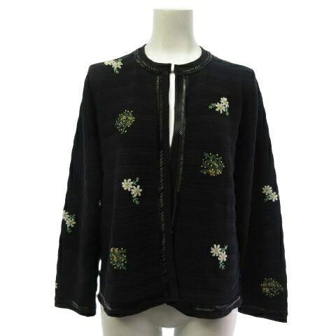 【中古】ケイタマルヤマ KEITA MARUYAMA カーディガン 花柄刺繍 長袖 2 ブラック レディース 【ベクトル 古着】 260506｜ブランド古着ベクトルプレミアム店