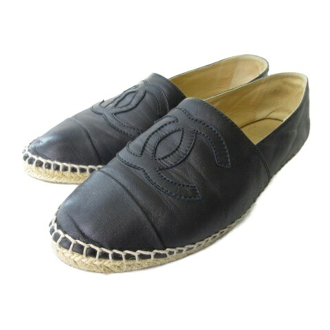 【中古】シャネル CHANEL エスパドリーユ スリッポンシューズ 子ヒツジ人はだ ココマーク 黒 黒いこと 38 25糎 ☆AA★ レディース 【ベクター 古着】 260516