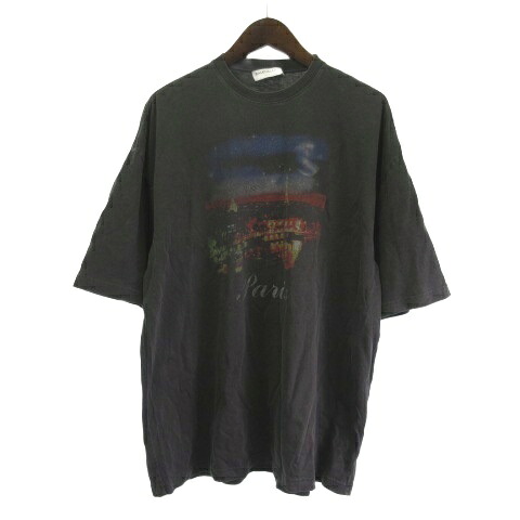 【中古】バレンシアガ BALENCIAGA Tシャツ カットソー 半袖 Paris ヴィンテージ加工 グレー M ☆AA★ メンズ 【ベクトル 古着】 260715|ブランド古着ベクトルプレミアム店