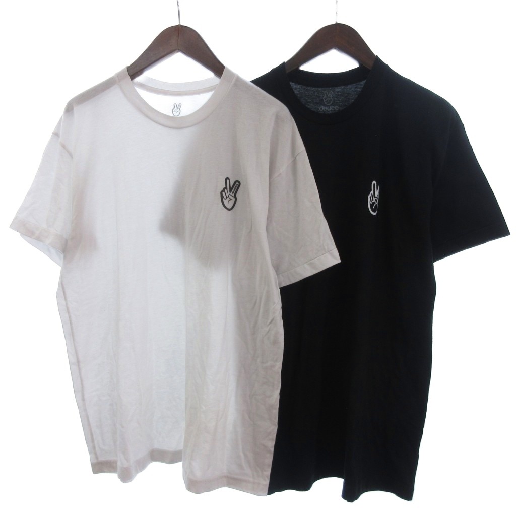 【中古】デュース DEUCE 2点セット Tシャツ カットソー 半袖 プリント 白 黒 ホワイト ブラック L メンズ 【ベクトル 古着】 250924