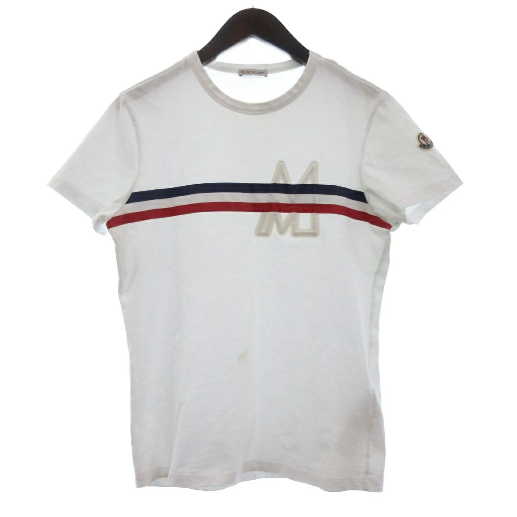 【中古】モンク軌跡 MONCLER MAGLIA トリコロール ティーシャツ カットソー 半袖 ロゴタイプ 紋章 綿織物 白 白いこと S メンズ 【ベクター 古着】 251107