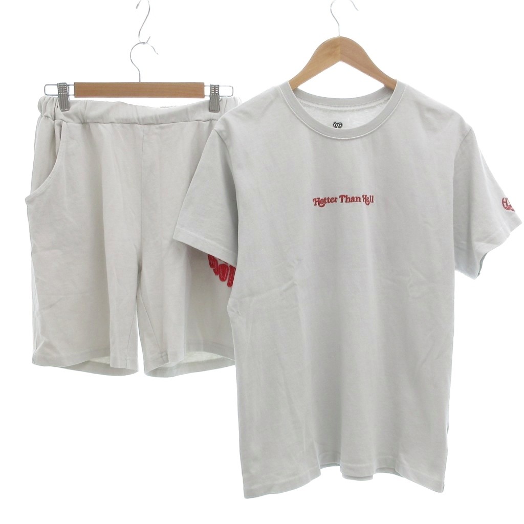 【中古】ホッターザンヘル HOTTER THAN HELL セットアップ Tシャツ ハーフパンツ ショーツ イージー ロゴ ハート F グレー /JS レディース 【ベクトル 古着】 251202
