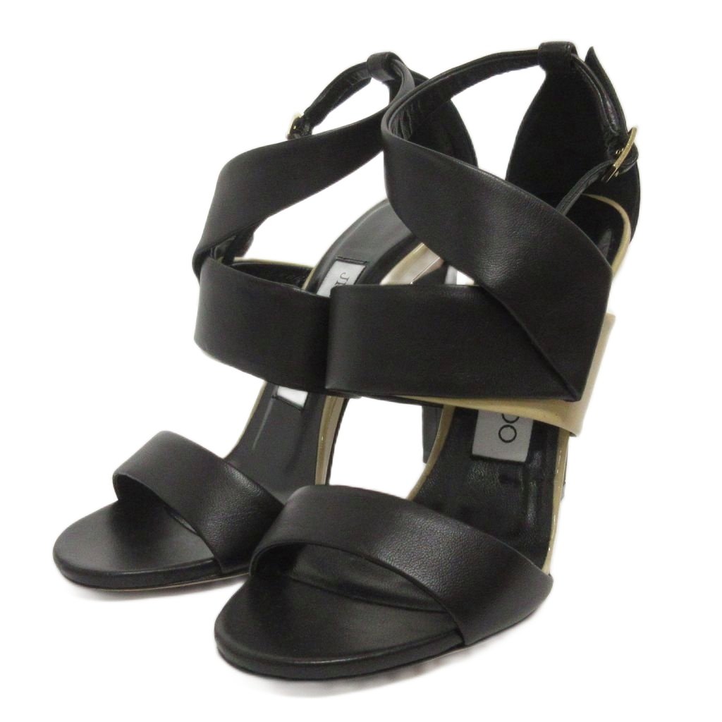 【中古】ジミーチュウ JIMMY CHOO パンプス ストラップ ピンヒール オープントゥ レザー 黒 ブラック 34 ■TC レディース 【ベクトル 古着】 260121