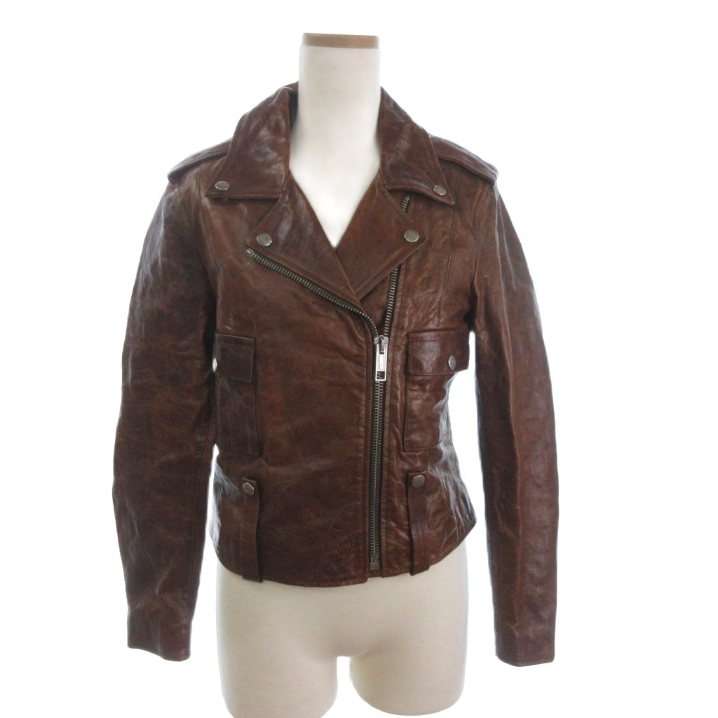 【中古】ゴールデングース GOLDEN GOOSE ライダース レザージャケット ダブル ジップアップ 羊革 茶 ブラウン S ■TC レディース 【ベクトル 古着】 260127