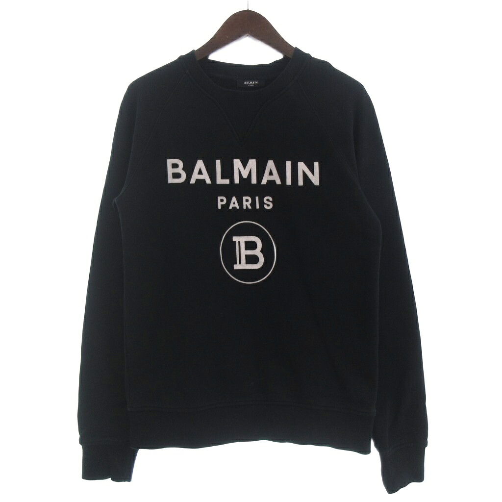 【中古】バルマン BALMAIN トレーナー スウェット プルオーバー ロゴ 32791245 長袖 クルーネック S 黒 ブラック メンズ 【ベクトル 古着】 260206