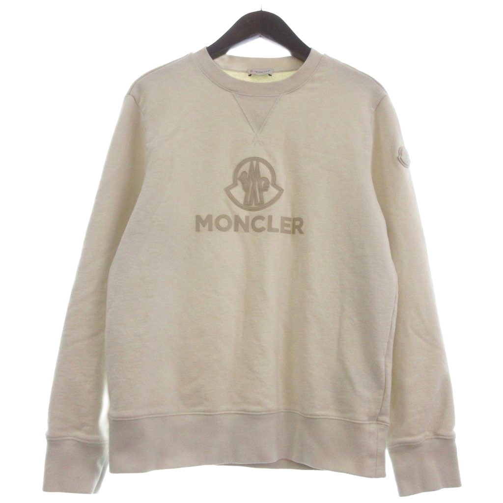 【中古】モンク線路 MONCLER 調教師 汗水 長袖 裏起毛 ロゴタイプ カシミール混 ベージュ S メンズ 【ベクター 古着】 260219