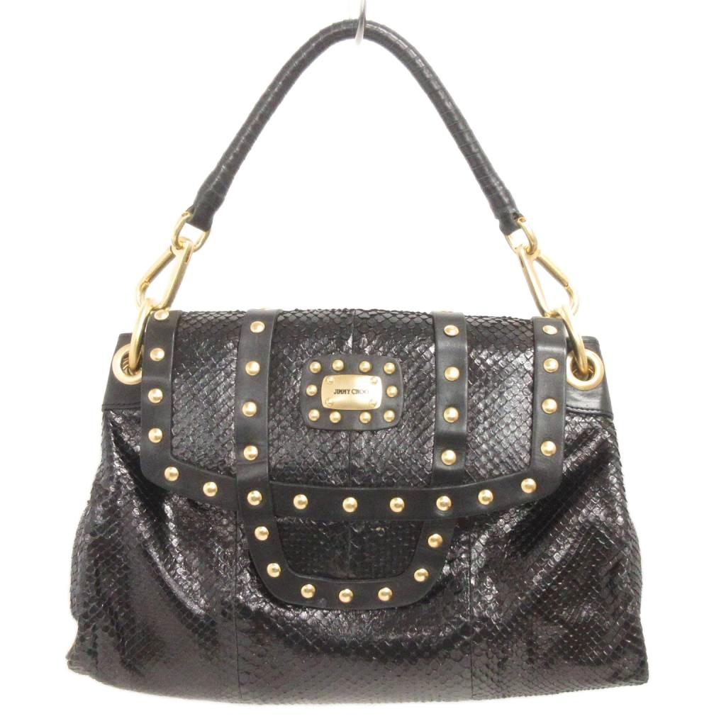 【中古】ジミーチュウ JIMMY CHOO ハンドバッグ スタッズ スネーク レザー 黒 ブラック レディース 【ベクトル 古着】 260225