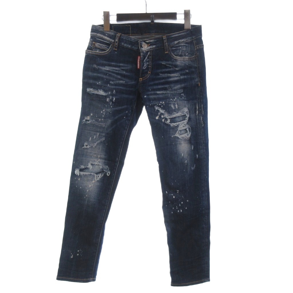 【中古】ディースクエアード DSQUARED2 美品 デニム パンツ ジーンズ スキニー S75LB0586 S30789 ボタンフライ ダメージ加工 38 青 ブルー レディース 【ベクトル 古着】 260226