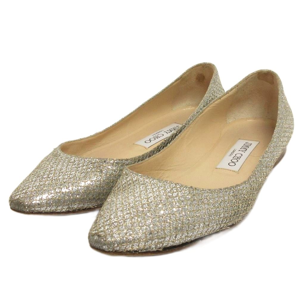 【中古】ジミーチュウ JIMMY CHOO フラットシューズ パンプス ポインテッドトゥ ラメ シルバーカラー 36 23cm相当 レディース 【ベクトル 古着】 260314