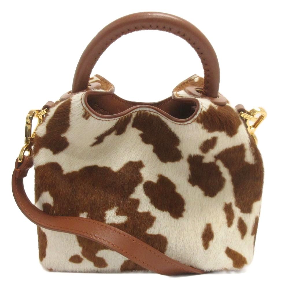 【中古】エレメ elleme 美品 PONY MINI ROUND ワンハンドルバッグ ショルダー レザー ハラコ 茶 ブラウン 鞄 レディース 【ベクトル 古着】 260317