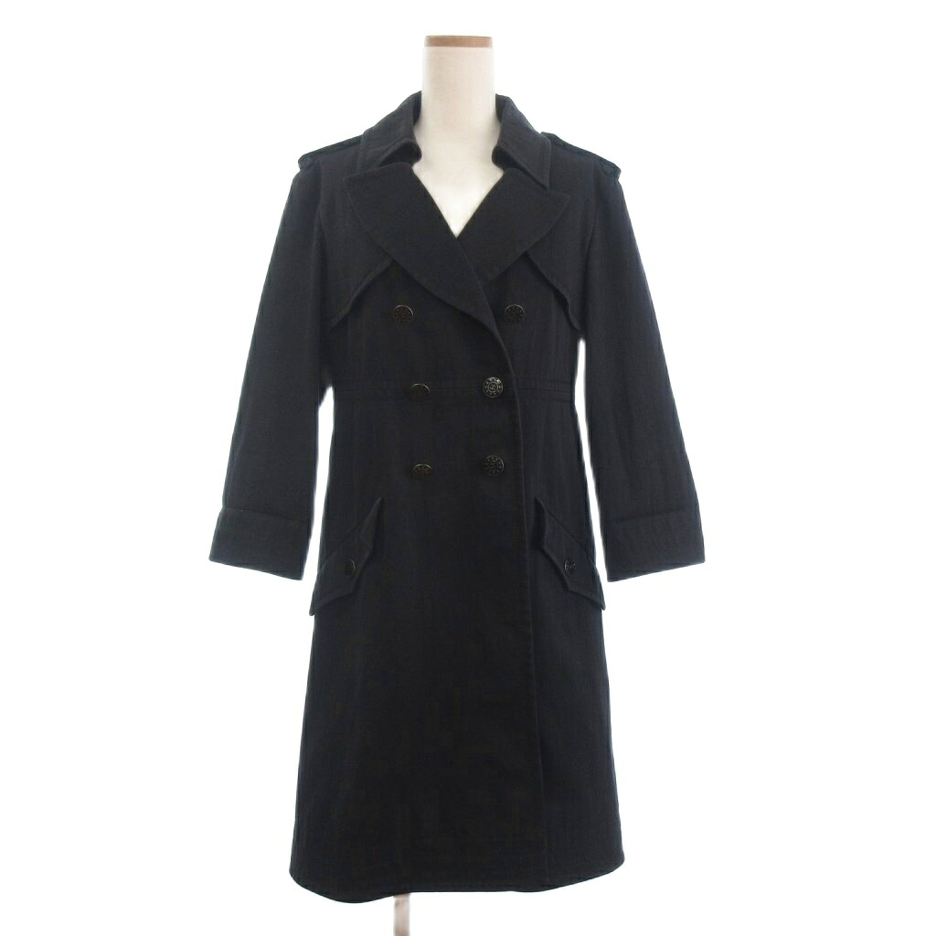 【中古】シャネル CHANEL トレンチコート ロング ココマークボタン P45582V33845 コットン 裏地シルク 濃紺 ダークネイビー 42 レディース 【ベクトル 古着】 260317|ブランド古着ベクトルプレミアム店
