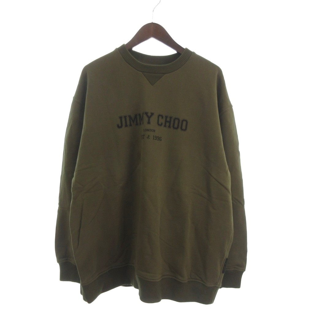 【中古】ジミーチュウ JIMMY CHOO スウェット トレーナー 長袖 ロゴプリント 裏毛 J000142171 カーキ L ■OOM メンズ 【ベクトル 古着】 260327