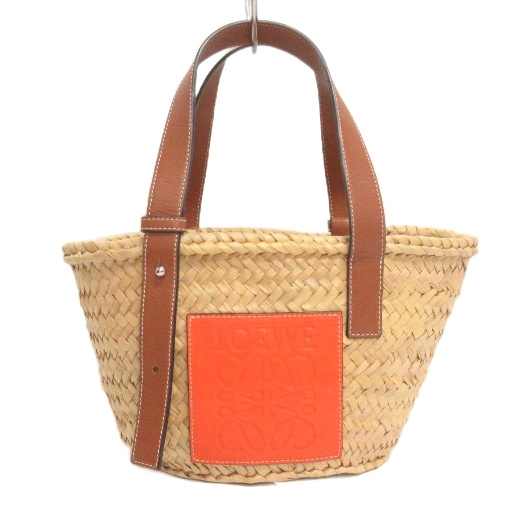 【中古】ロエベ LOEWE 提げ篭御徒面子 かご御徒面子 御手手 編み込み アナ瓦 オレンジ色 ベージュ スモール ☆AA★ レディース 【ベクター 古着】 260526